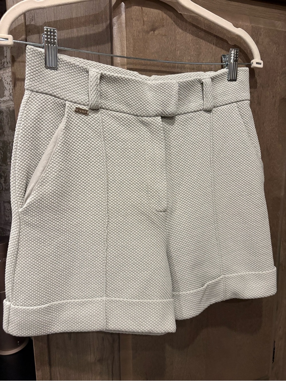 Lune High-Waist Cream Textured Bermuda Shorts -